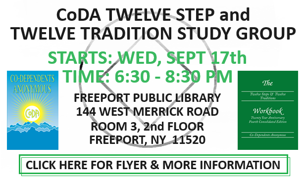 Wednesday, 6:30 PM (EDT), Freeport, NY, Public Library, CoDA Steps & Traditions Study Group